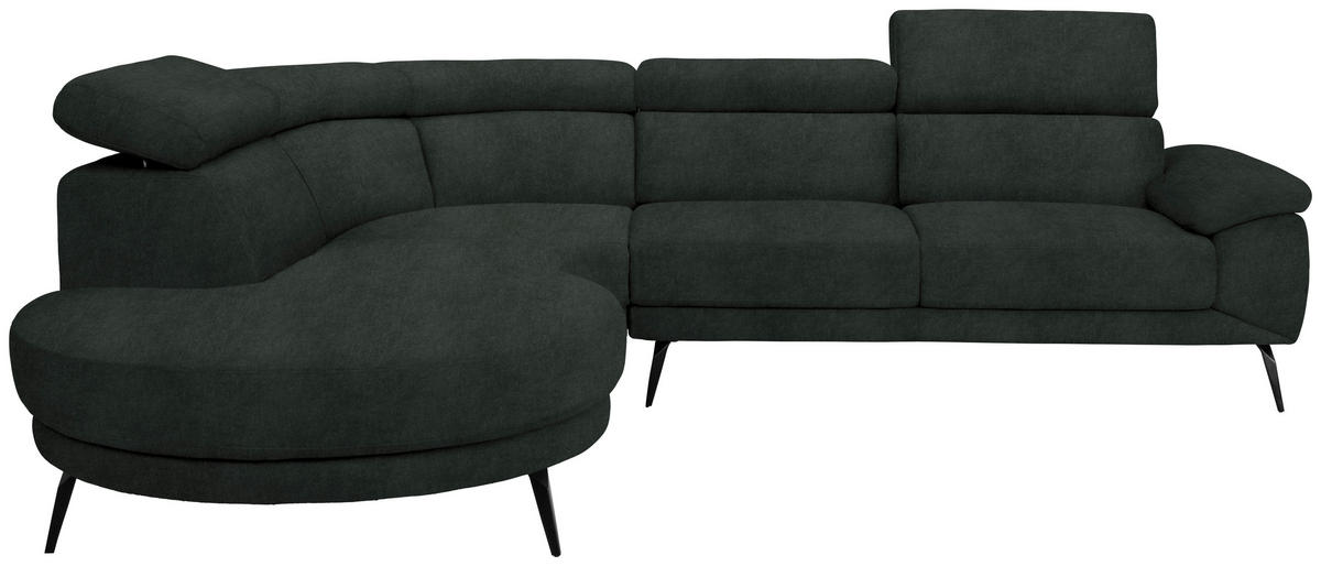 ECKSOFA in Velours Dunkelgrün  264/299 cm  - Dunkelgrün/Schwarz, Design, Textil/Metall (264/299cm) - Novel
