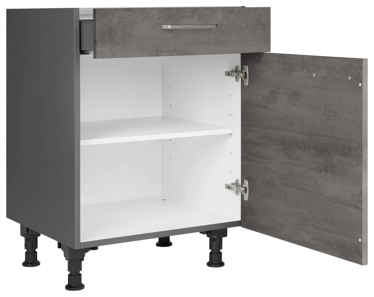 SCHUBKASTENUNTERSCHRANK 60/87/56 cm  in Schieferfarben  - Schieferfarben/Edelstahlfarben, MODERN, Holzwerkstoff/Metall (60/87/56cm) - Nobilia