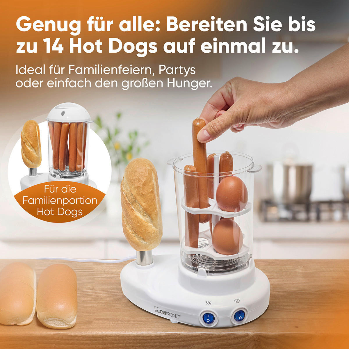 HOTDOG-MASCHINE  - Weiß, LIFESTYLE, Kunststoff (24/27/16cm) - Clatronic