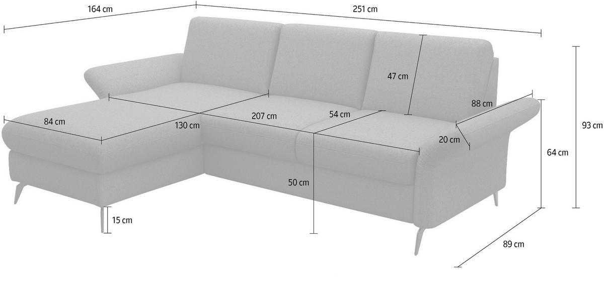ECKSOFA ROCHELLE E Greige Flachgewebe  - Greige/Schwarz, KONVENTIONELL, Textil/Metall (164/251cm) - Sit & More