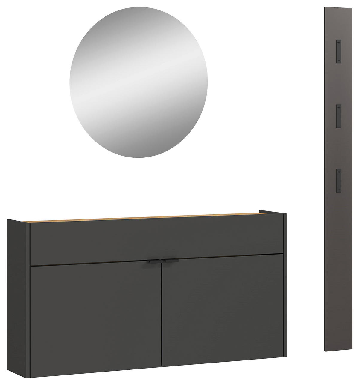 GARDEROBE 3-teilig  in 140/200/22 cm  - Eichefarben/Graphitfarben, Design, Glas/Holzwerkstoff (140/200/22cm)