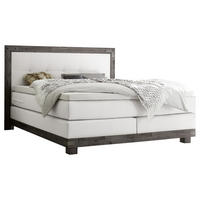 BOXSPRINGBETT 160/200 cm  in Weiß, Akaziefarben  - Weiß/Akaziefarben, KONVENTIONELL, Holz/Textil (160/200cm) - Hasena
