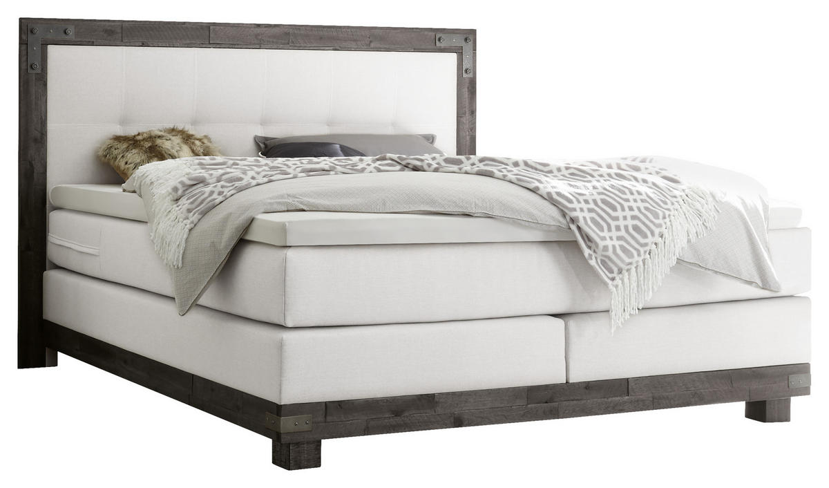BOXSPRINGBETT 160/200 cm  in Weiß, Akaziefarben  - Weiß/Akaziefarben, KONVENTIONELL, Holz/Textil (160/200cm) - Hasena