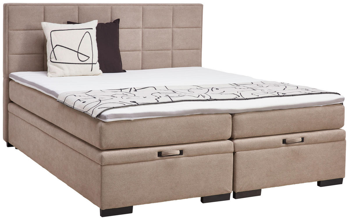 BOXSPRINGBETT 180/200 cm  in Taupe  - Taupe/Schwarz, KONVENTIONELL, Kunststoff/Textil (180/200cm) - home24