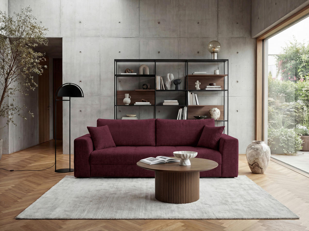 SCHLAFSOFA Struktur Weinrot  inkl. Zierkissen, Rückenkissen, Bettkasten, Schlaffunktion, Rücken echt  - Weinrot/Schwarz, KONVENTIONELL, Kunststoff/Textil (253/87/102cm) - Xora
