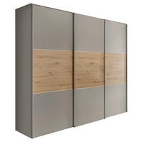 SCHWEBETÜRENSCHRANK in Hellgrau, Eiche Artisan  - Hellgrau/Alufarben, Holzwerkstoff/Metall (249/222/68cm) - Moderano