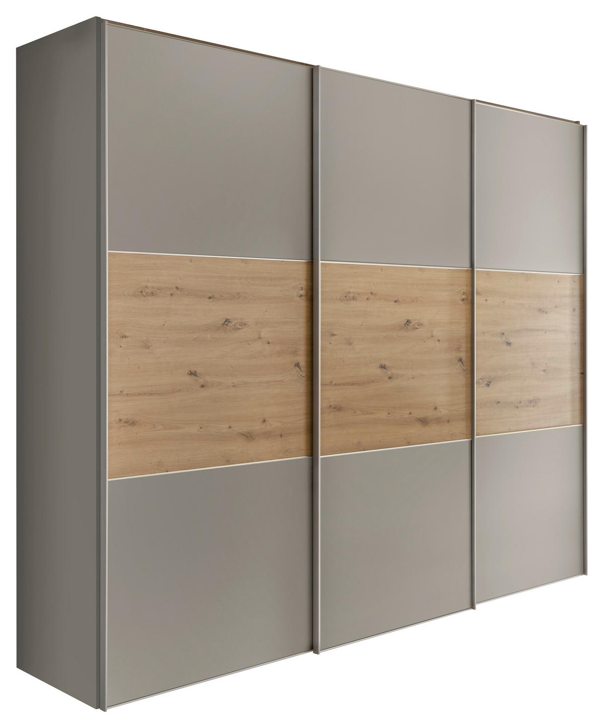 SCHWEBETÜRENSCHRANK in Hellgrau, Eiche Artisan  - Hellgrau/Alufarben, Holzwerkstoff/Metall (249/222/68cm) - Moderano