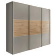 SCHWEBETÜRENSCHRANK  in Eiche Artisan, Hellgrau  - Hellgrau/Alufarben, Holzwerkstoff/Metall (249/222/68cm) - Moderano