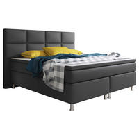 BOXSPRINGBETT  in Anthrazit, Matratze, gepolstertes Kopfteil, Topper, Matratzen, H3 + H3 = fest  - Anthrazit/Silberfarben, KONVENTIONELL, Leder/Textil (200/125/210cm) - MID.YOU