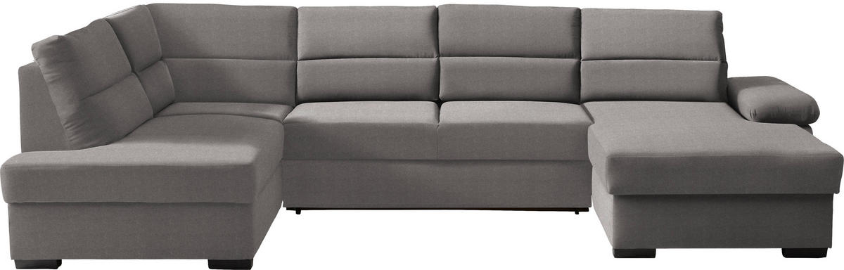 WOHNLANDSCHAFT in Flachgewebe Hellgrau  - Dunkelbraun/Hellgrau, KONVENTIONELL, Kunststoff/Textil (183/319/166cm) - Cantus