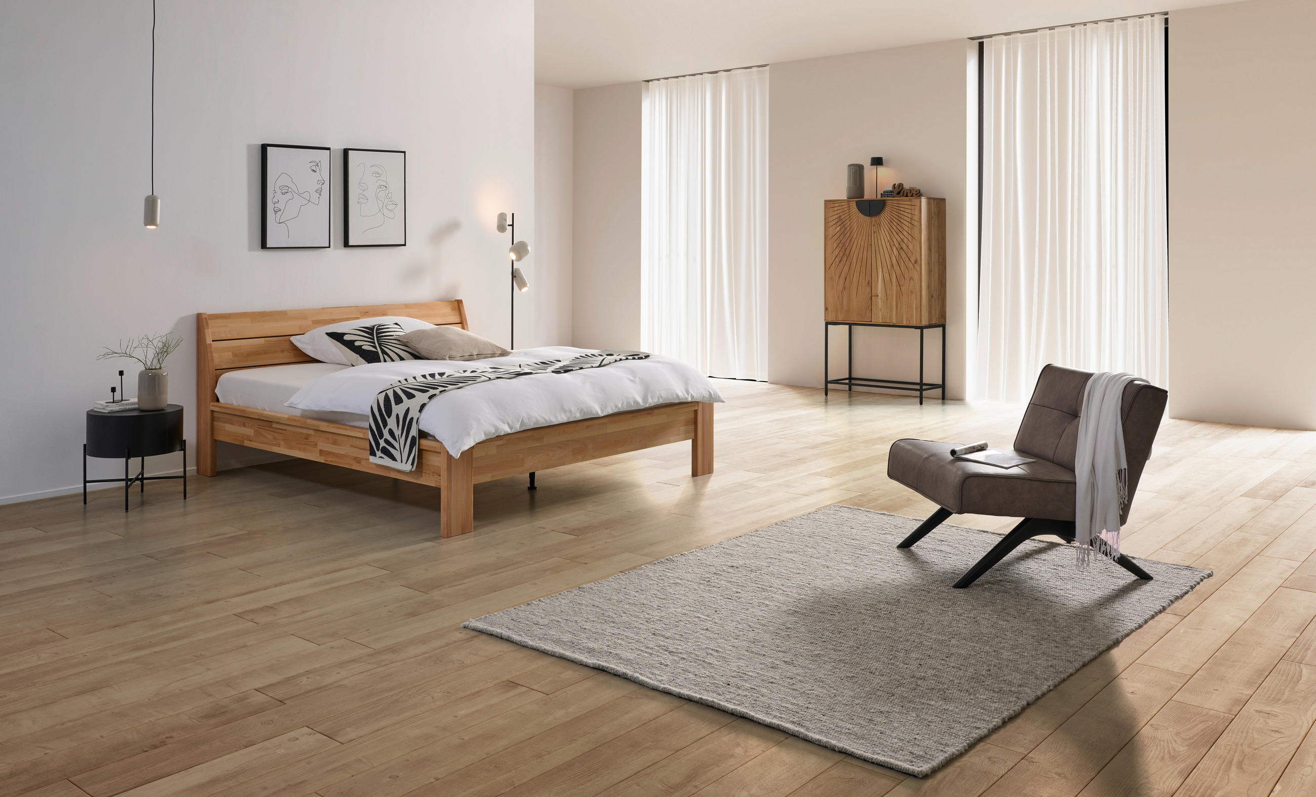 Thumbnail - Mid.you Bett, Kernbuche, Holz, Kernbuche, massiv, Höhe ca. 5 cm, 180x200 cm, Lattenrosthöhe individuell einstellbar, Sch...