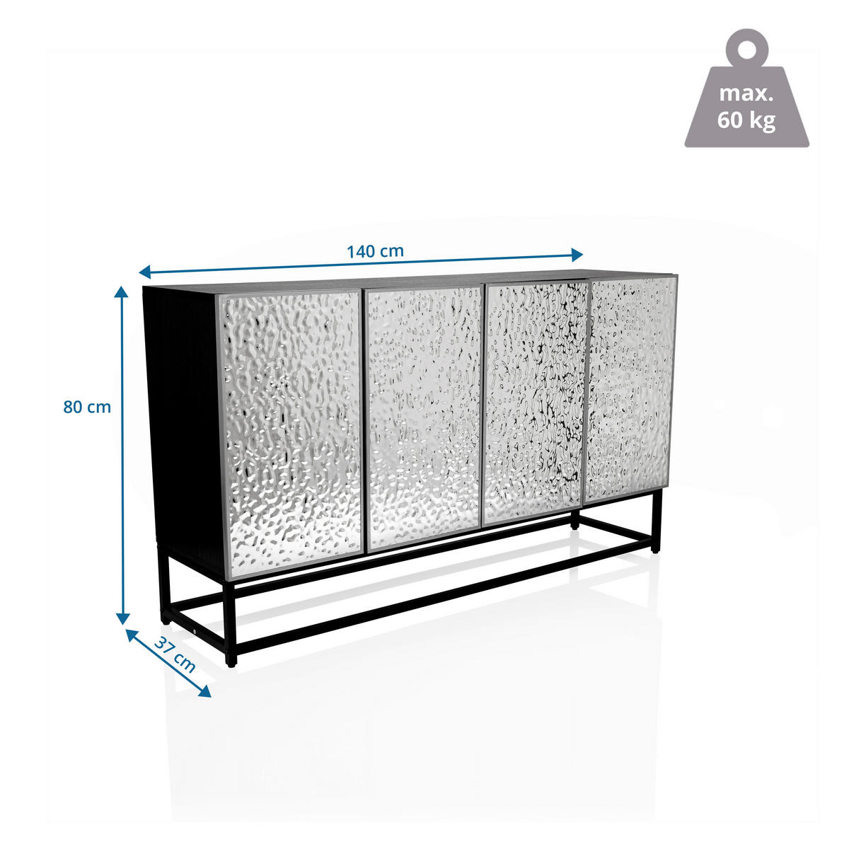 SIDEBOARD  140/80/37 cm  - Silberfarben/Schwarz, MODERN, Holzwerkstoff/Metall (140/80/37cm) - MID.YOU