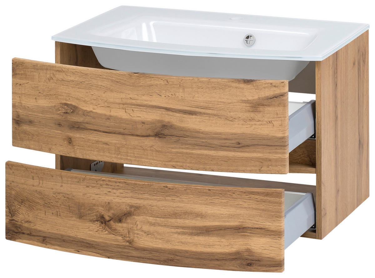 WASCHTISCHKOMBI 80 cm  - Eichefarben/Weiß, KONVENTIONELL, Glas/Holzwerkstoff (80cm) - Held