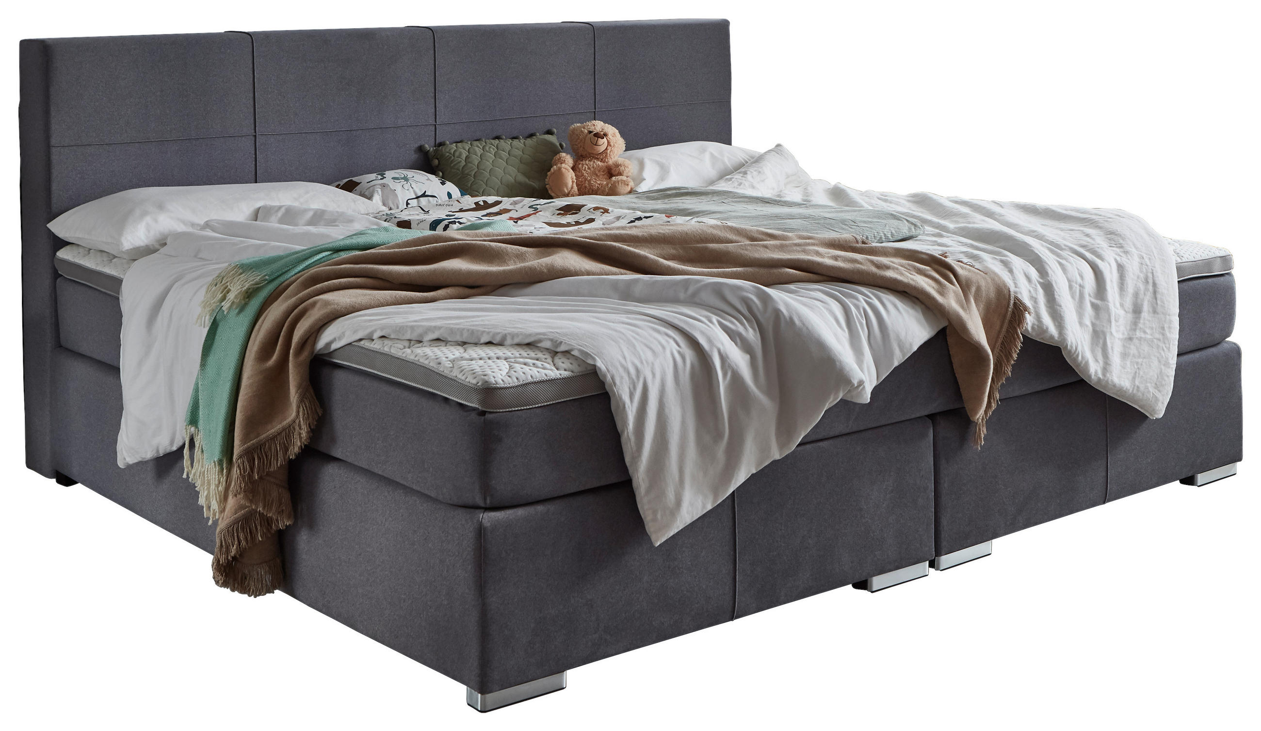 BOXSPRINGBETT 240/200 cm  in Grau  - Chromfarben/Grau, KONVENTIONELL, Holz/Kunststoff (240/200cm) - Carryhome