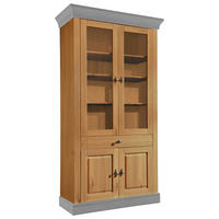 VITRINE  in massiv Kiefer Grau, Laugenfarbig  - Laugenfarbig/Grau, ROMANTIK / LANDHAUS, Glas/Holz (108/202/45cm) - Boxxx