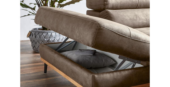 ECKSOFA Sandfarben Lederlook - Sandfarben/Schwarz, Natur, Holz/Textil (226/282cm) - Novel