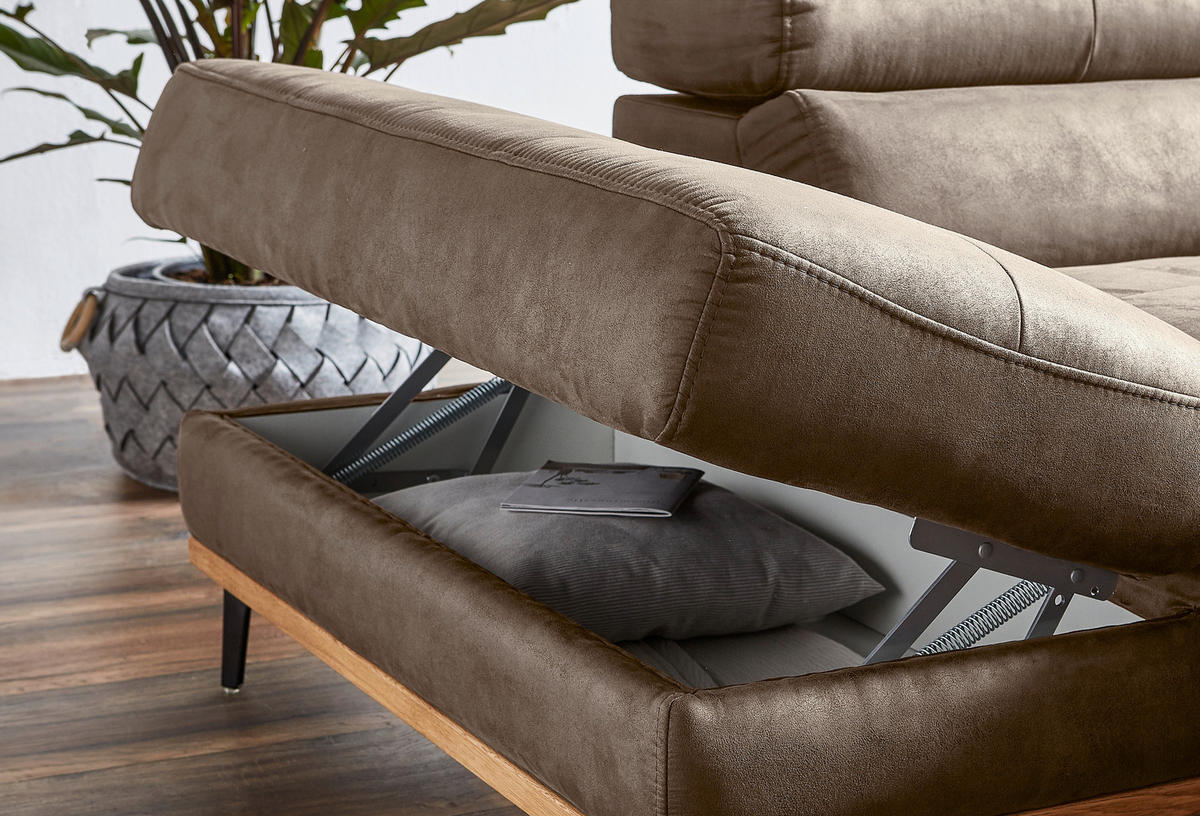 ECKSOFA in Lederlook Sandfarben  - Sandfarben/Schwarz, Natur, Holz/Textil (226/282cm) - Novel
