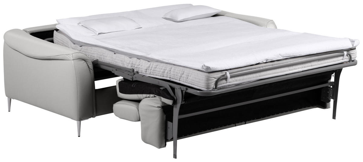 SCHLAFSOFA in Lederlook Echtleder Platinfarben  - Platinfarben, Design, Leder/Textil (203/77-98/103cm) - MID.YOU