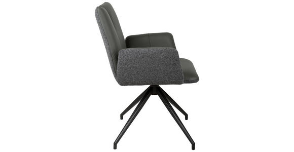 ARMLEHNSTUHL  Sitzfläche 360° drehbar, automatische Rückholfunktion Bouclé Echtleder  - Anthrazit/Schwarz, Design, Leder/Holz (62/87/63cm) - Valnatura