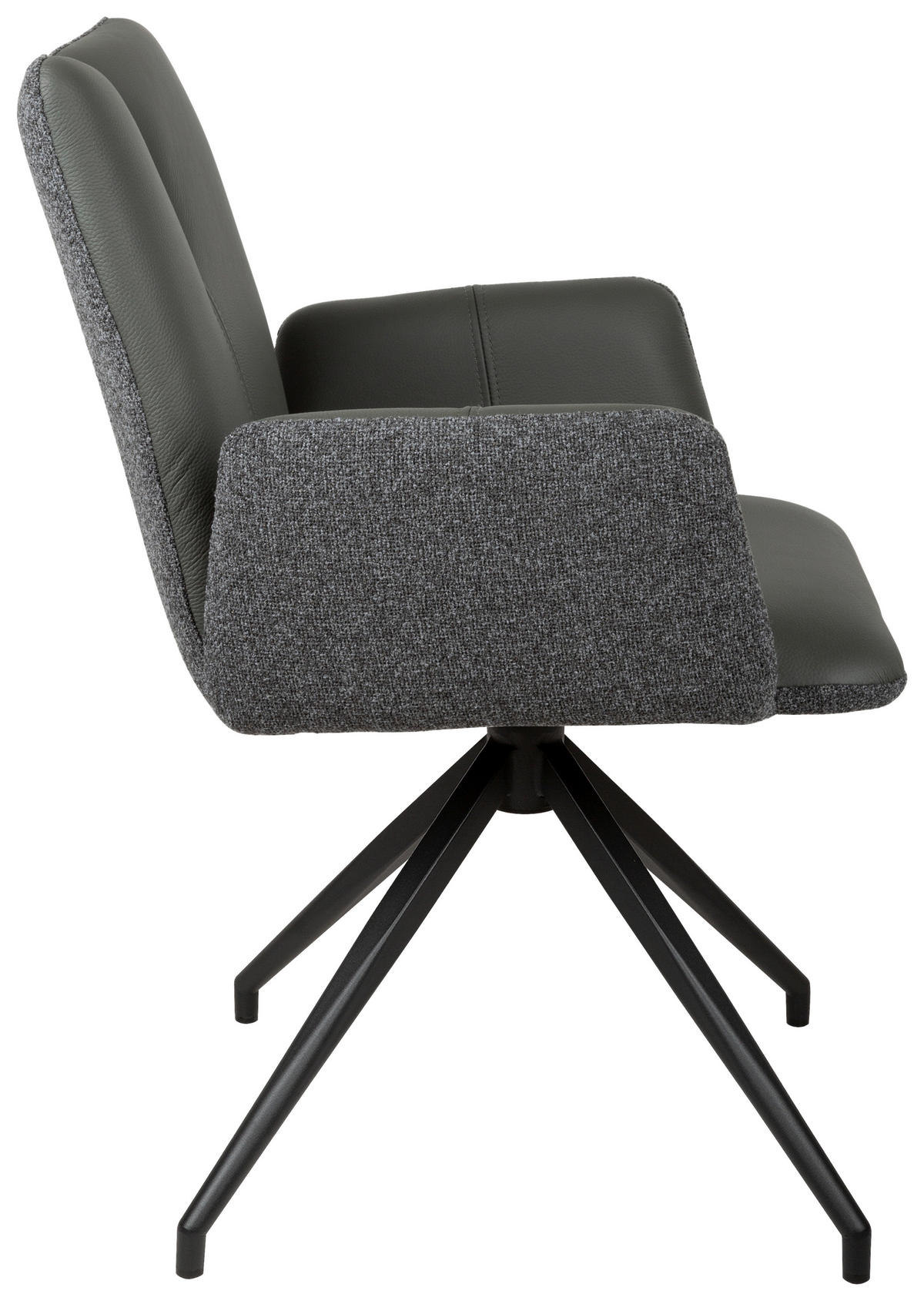 ARMLEHNSTUHL  Sitzfläche 360° drehbar, automatische Rückholfunktion Bouclé Echtleder  - Anthrazit/Schwarz, Design, Leder/Holz (62/87/63cm) - Valnatura