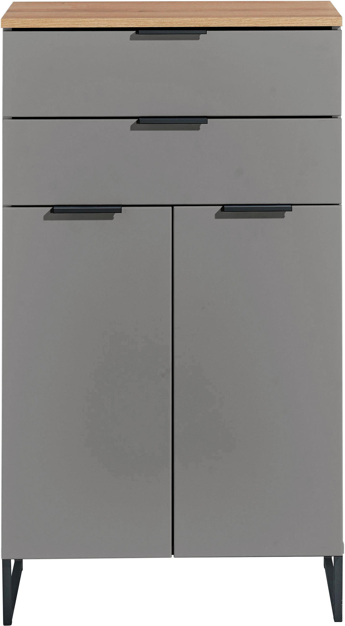 MIDISCHRANK 60/106/32 cm  - Eichefarben/Schwarz, KONVENTIONELL, Holzwerkstoff/Metall (60/106/32cm) - home24
