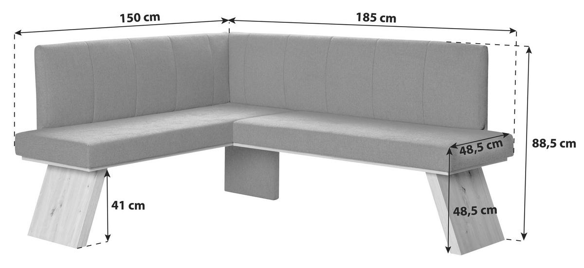 ECKBANK 150/185 cm Webstoff Grau   - Eichefarben/Grau, KONVENTIONELL, Textil (150/185cm)
