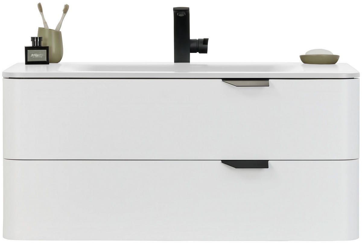 WASCHTISCHKOMBI 100 cm  - Weiss/Schwarz, Design, Holzwerkstoff/Stein (100cm) - home24