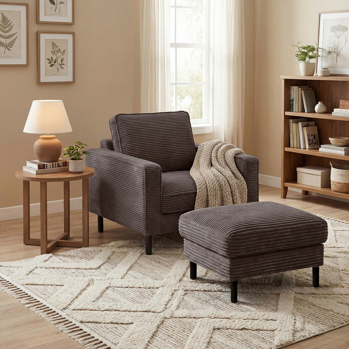 HOCKER Textil Taupe  - Taupe/Schwarz, Design, Textil/Metall (70/48/60cm) - Livetastic