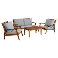 LOUNGEGARNITUR 4-teilig   Akazie massiv  - Hellgrau/Akaziefarben, MODERN, Holz/Textil - MID.YOU