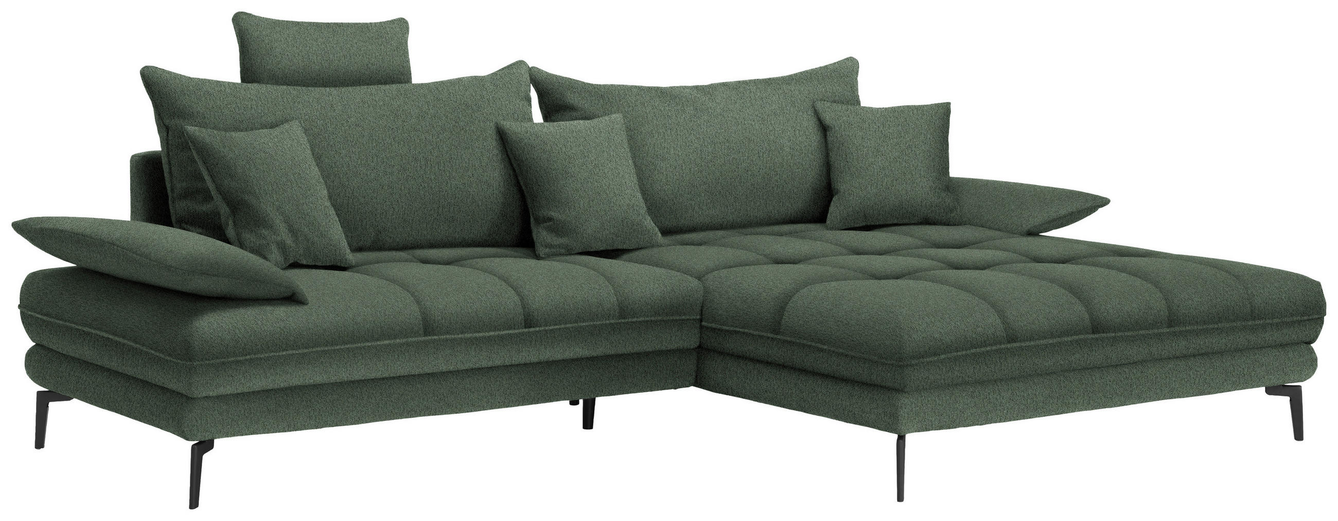 ECKSOFA PRATO Grün Webstoff  - Schwarz/Grün, MODERN, Textil/Metall (292/176cm) - MID.YOU