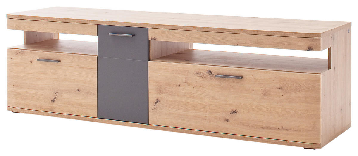 KOMODA POD TELEVIZI, antracitová, barvy dubu, 180/55/50 cm - černá/barvy dubu, Design, kov/kompozitní dřevo (180/55/50cm) - Livetastic