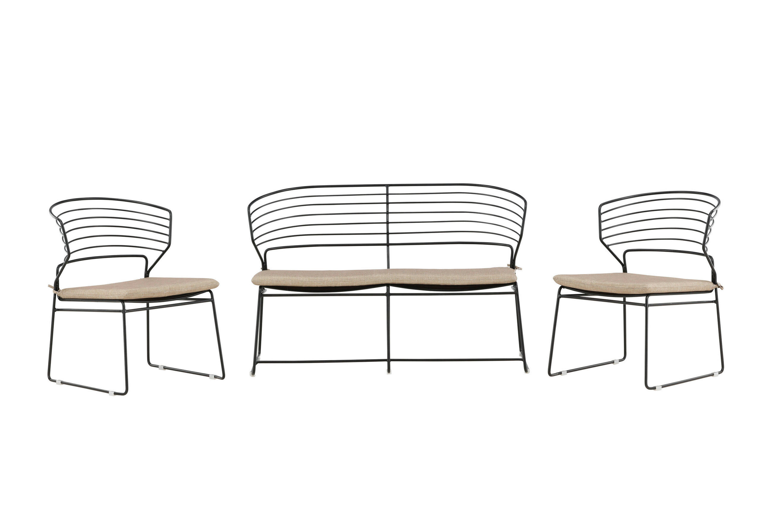 LOUNGEGARNITUR Stahl  - Beige/Schwarz, MODERN, Textil/Metall (110/75,5/65,9cm) - Gardenson