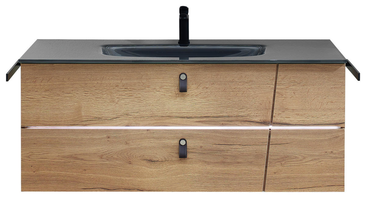 WASCHTISCHKOMBI 122 cm  - Eichefarben/Braun, KONVENTIONELL, Leder/Glas (122cm) - Sadena