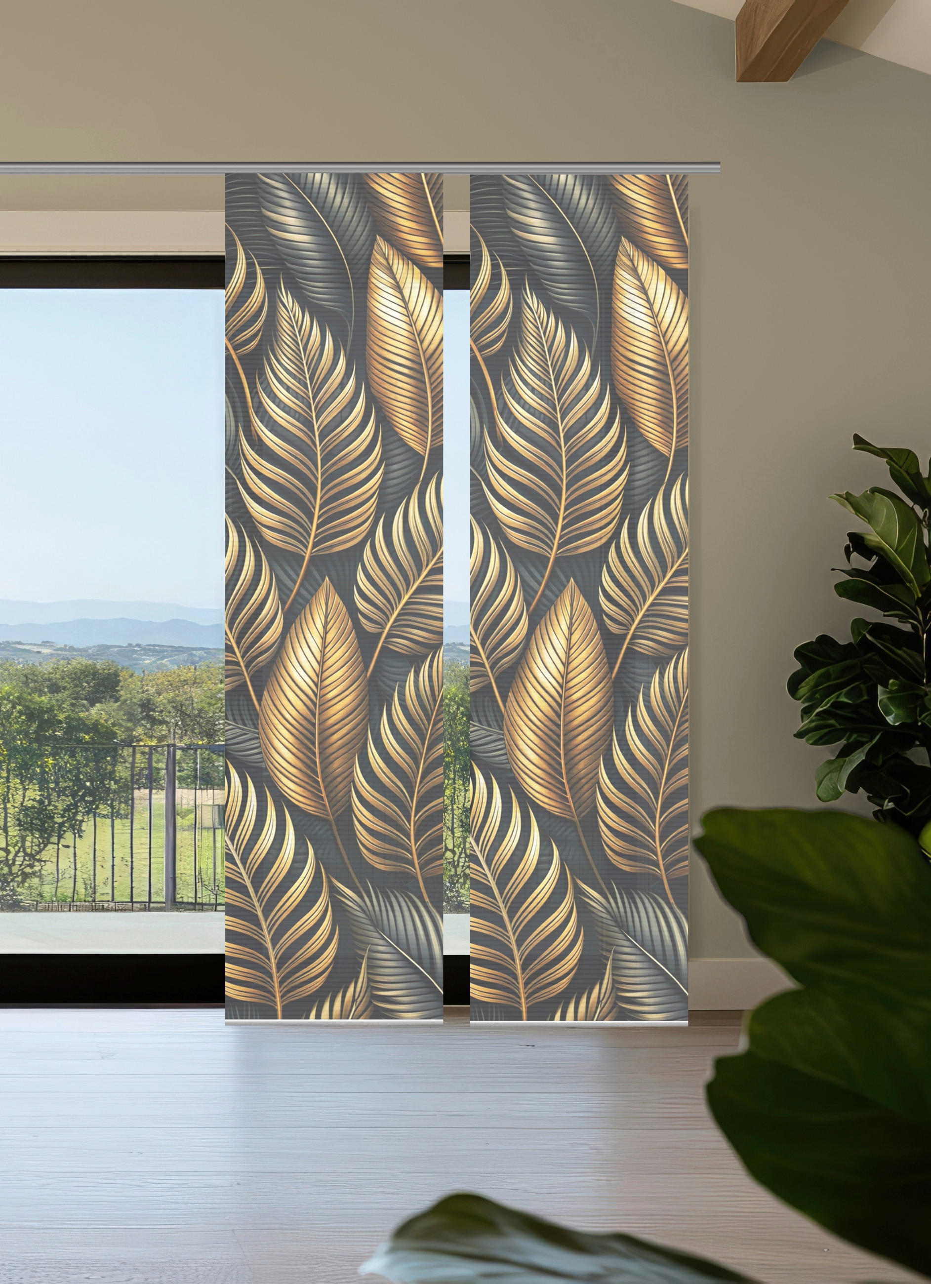 FLÄCHENVORHANG  2 Stück  blickdicht  60/245 cm   - Anthrazit/Goldfarben, Natur, Textil (60/245cm)
