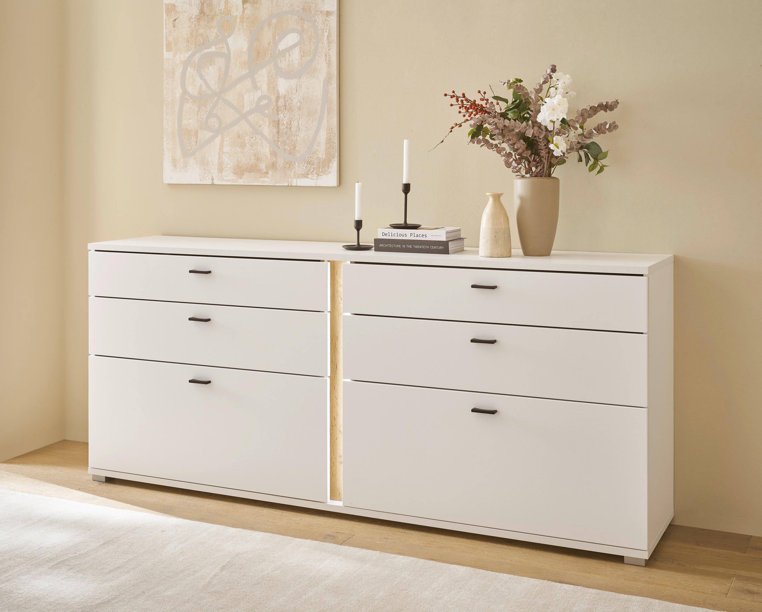 SIDEBOARD 200/86/42 cm  in Weiß, Eiche Wotan  - Silberfarben/Eiche Wotan, Design, Holzwerkstoff/Kunststoff (200/86/42cm) - MID.YOU