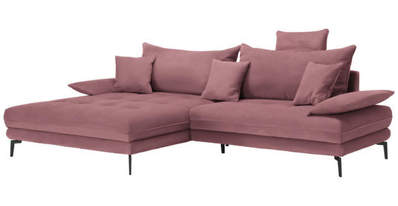 ECKSOFA in Flachgewebe Rosa 176/292 cm - Schwarz/Rosa, MODERN, Textil/Metall (176/292cm) - Carryhome