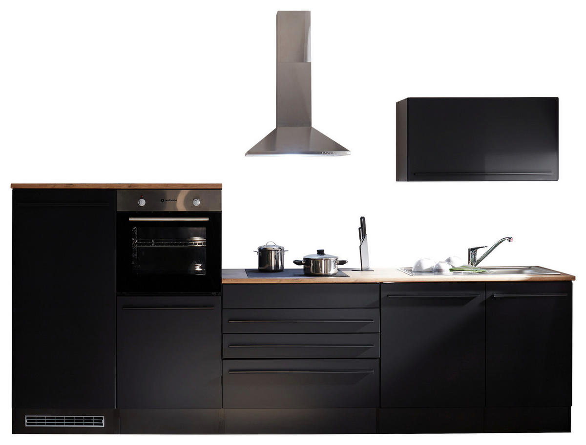 KÜCHENLEERBLOCK   in Schwarz  - Eichefarben/Schwarz, Basics, Holzwerkstoff/Kunststoff (320cm) - MID.YOU