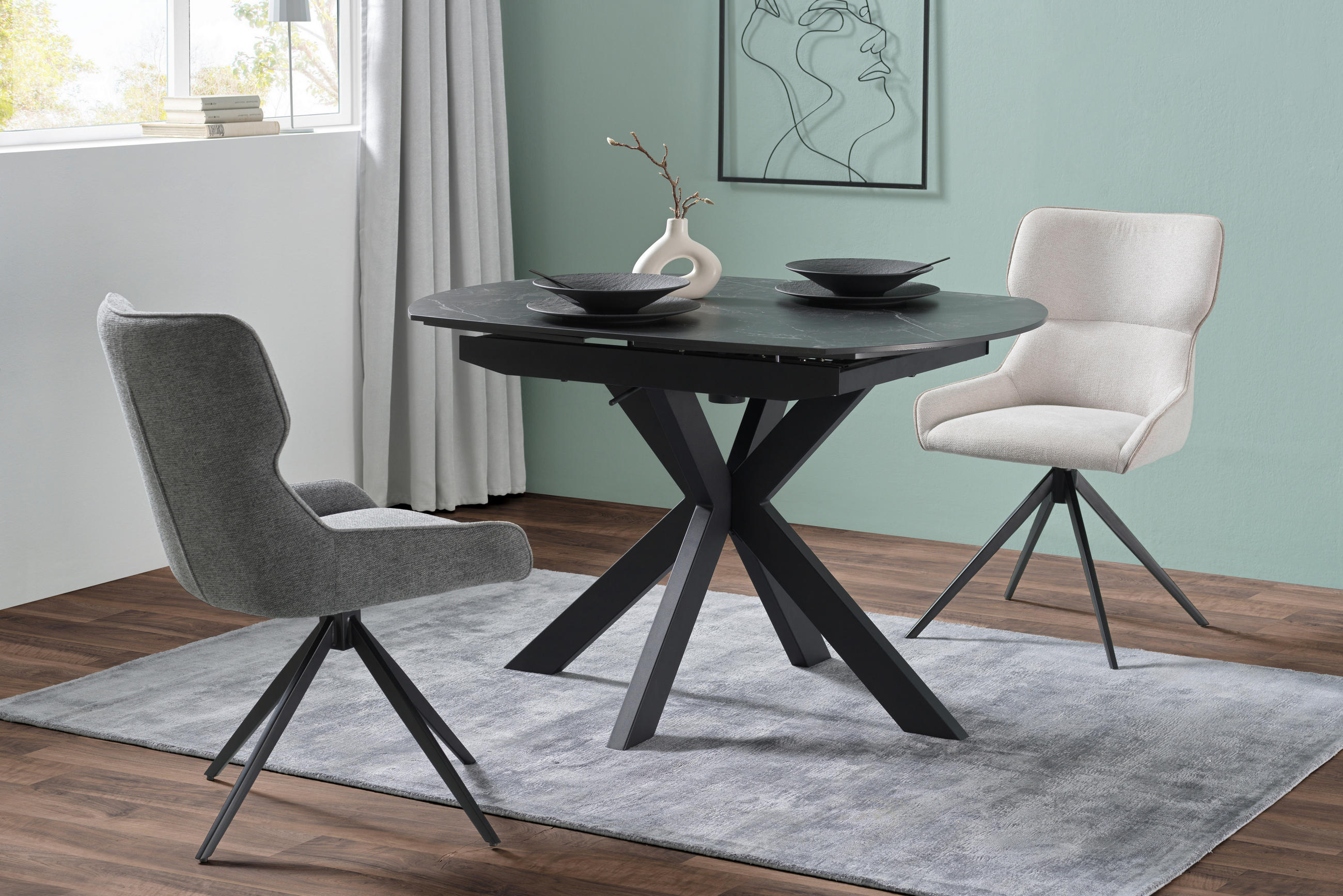 ESSTISCH Schwarz oval  ausziehbar  - Schwarz, MODERN, Keramik/Metall (120/89/76cm) - Livetastic