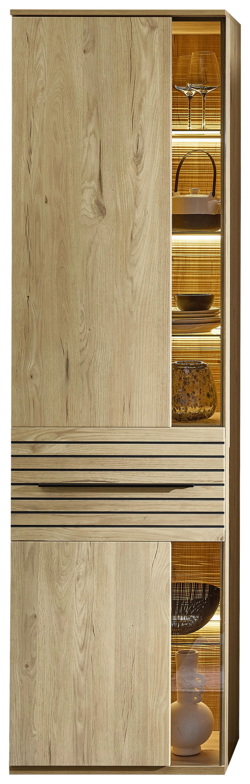 VITRINE  in Eichefarben - Eichefarben/Schwarz, KONVENTIONELL, Glas/Holzwerkstoff (60/215/40cm) - Venda
