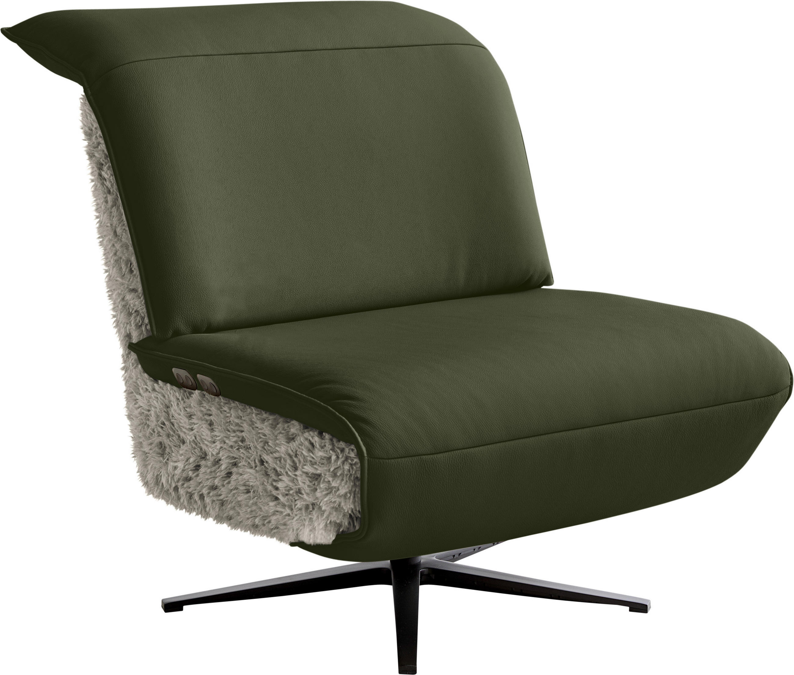 SESSEL in Hochflor Echtleder Grün, Greige  - Greige/Schwarz, Design, Leder/Textil (84/65/91cm) - Koinor