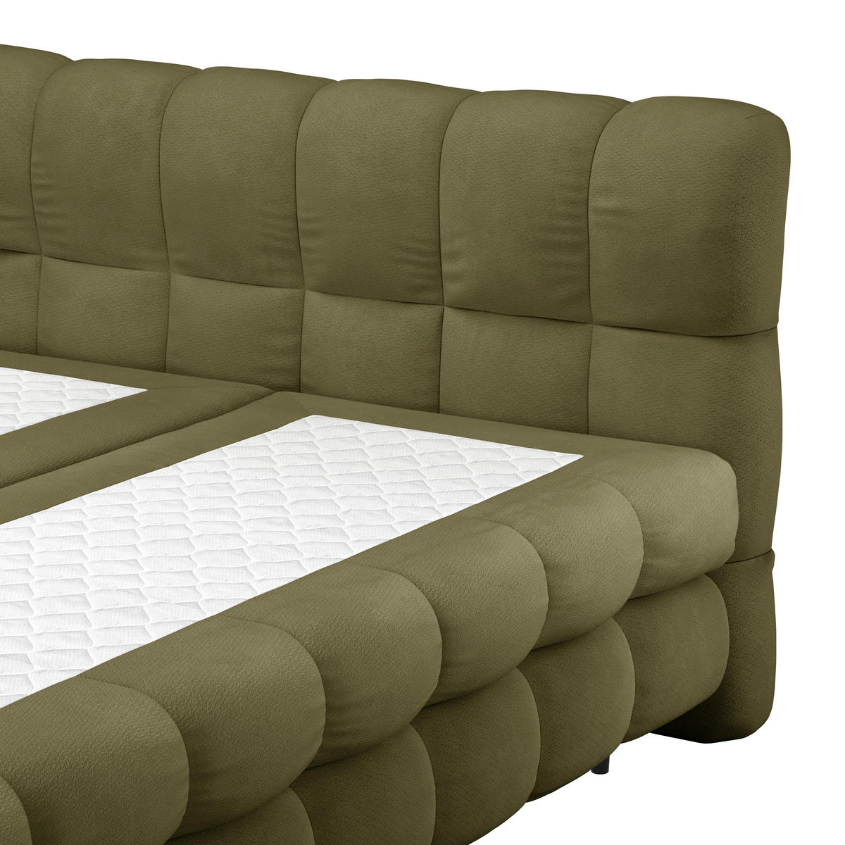 BOXBETT 200/200 cm,  in Olivgrün, gepolstertes Kopfteil, Bettkasten, Topper, H3 + H3 = fest  - Schwarz/Olivgrün, Design, Textil/Metall (200/200cm) - Ti'me