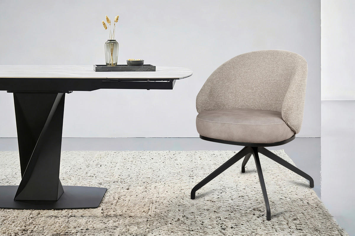 ARMLEHNSTUHL  Typenauswahl, Sitzfläche 360° drehbar, automatische Rückholfunktion Chenille, Flanell  - Taupe/Schwarz, Design, Textil/Metall (61/83/60cm) - Novel