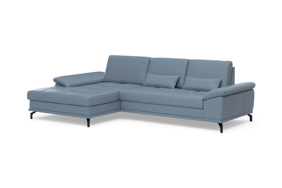 ECKSOFA COSTELLO E Graublau Echtleder Nierenkissen, Armteilverstellung, Sitztiefenverstellung  - Graublau/Schwarz, Basics, Leder/Textil (176/301cm) - Sit & More