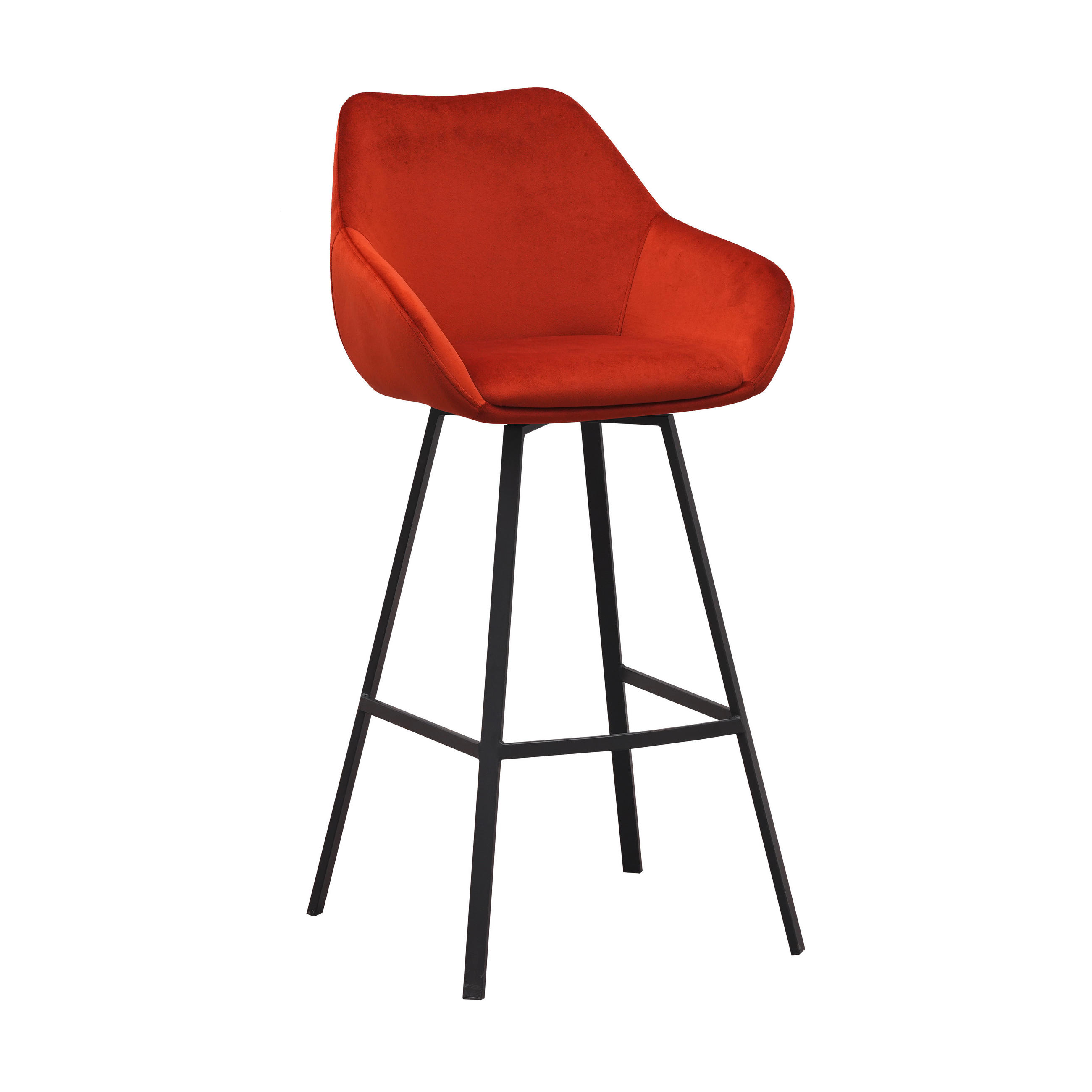 BARHOCKER-SET Samt, Velours Orange, Rostfarben, Cognac Sitzfläche 180° drehbar, automatische Rückholfunktion  - Rostfarben/Cognac, MODERN, Textil/Metall (55/109/57cm) - MID.YOU