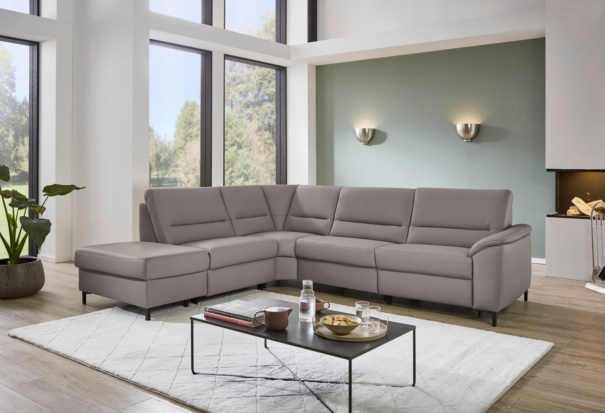 ECKSOFA  in Echtleder Hellgrau  249/290 cm  - Hellgrau/Schwarz, KONVENTIONELL, Leder/Metall (249/290cm) - Beldomo Premium