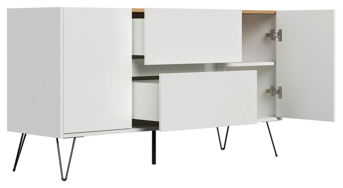SIDEBOARD Posseik Industrial 139/75,8/42 cm 2 Schublade(n)  - Weiß Hochglanz/Eichefarben, Design, Holzwerkstoff/Metall (139/75,8/42cm) - MID.YOU