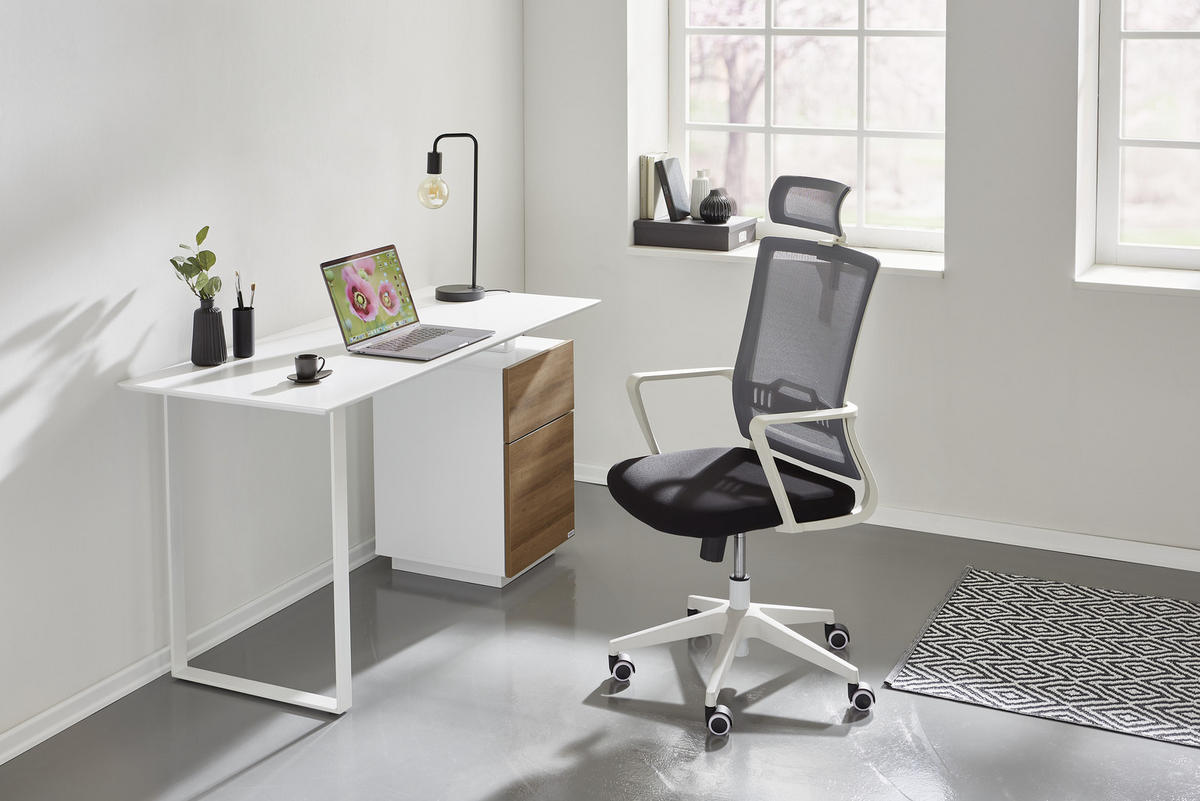 ÍRÓASZTAL  - tölgyfa/fehér, Design, faalapú anyag/fém (140/60/76cm) - Hom`in