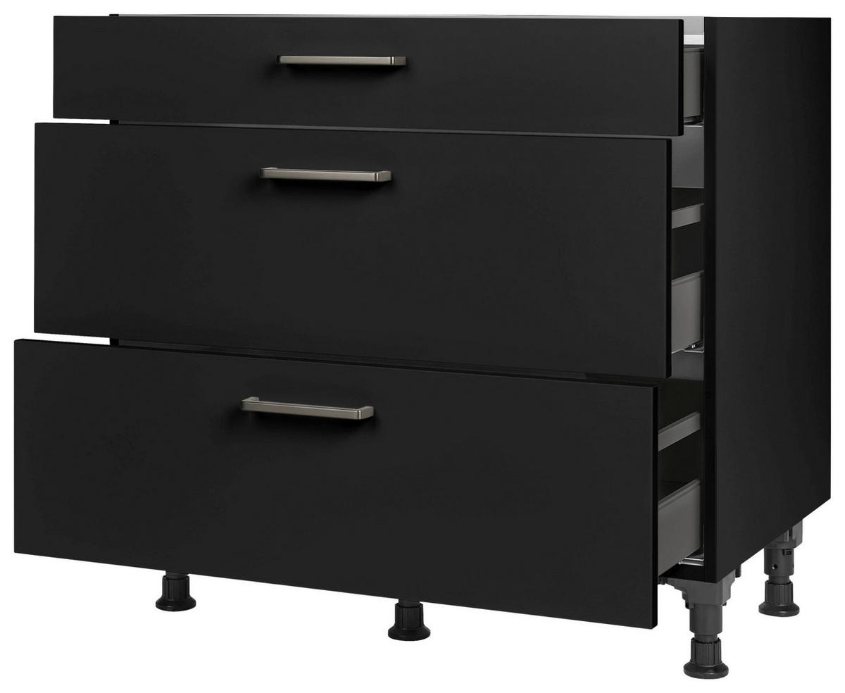 KOCHFELDUMBAUSCHRANK 90/87/56 cm  in Schwarz  - Edelstahlfarben/Schwarz, MODERN, Holzwerkstoff/Metall (90/87/56cm) - Nobilia