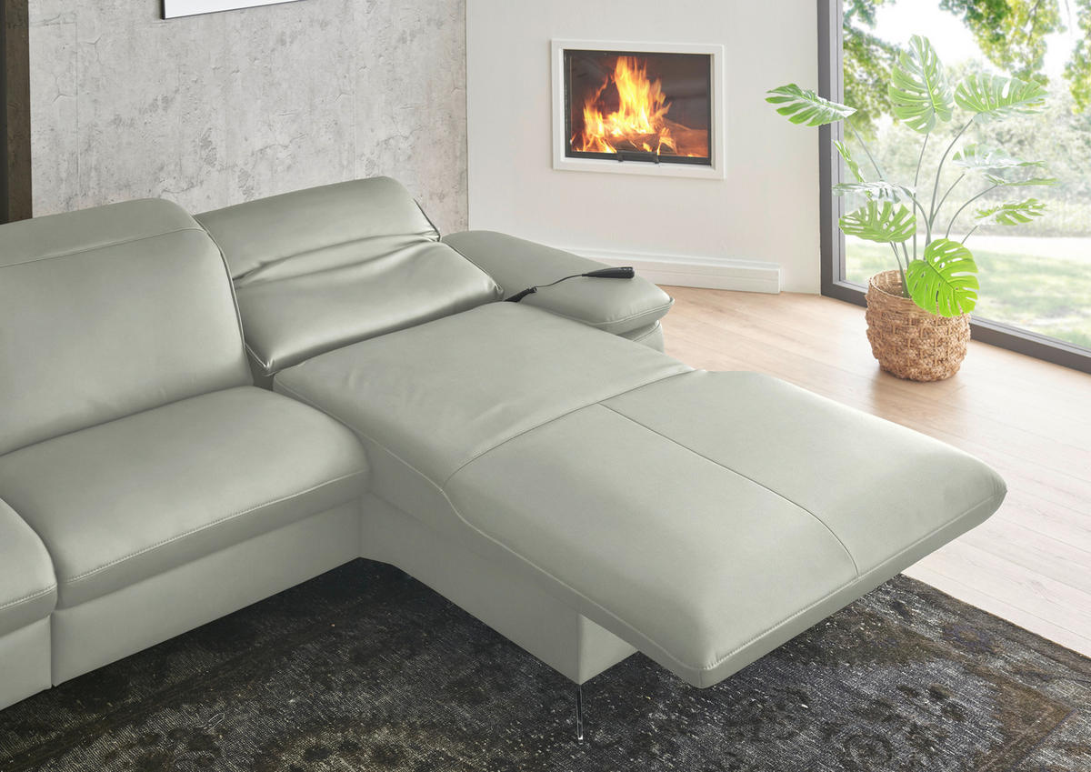 ECKSOFA  Echtleder Silberfarben  - Silberfarben/Schwarz, Design, Leder/Metall (307/169cm) - Beldomo Premium