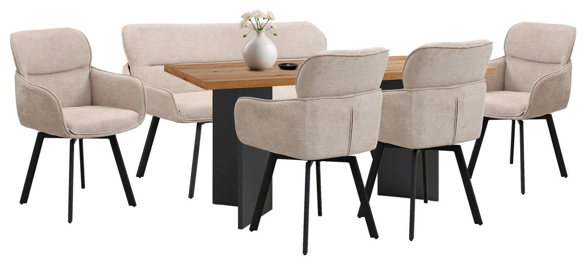 STUHL-SET Webstoff Schwarz, Taupe  - Taupe/Schwarz, MODERN, Textil/Metall (61/90/63cm) - MID.YOU